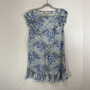 Rebecca Taylor 100% Silk Ava Dress Blue Floral Ruffle Mini Dress Women’s Size 6